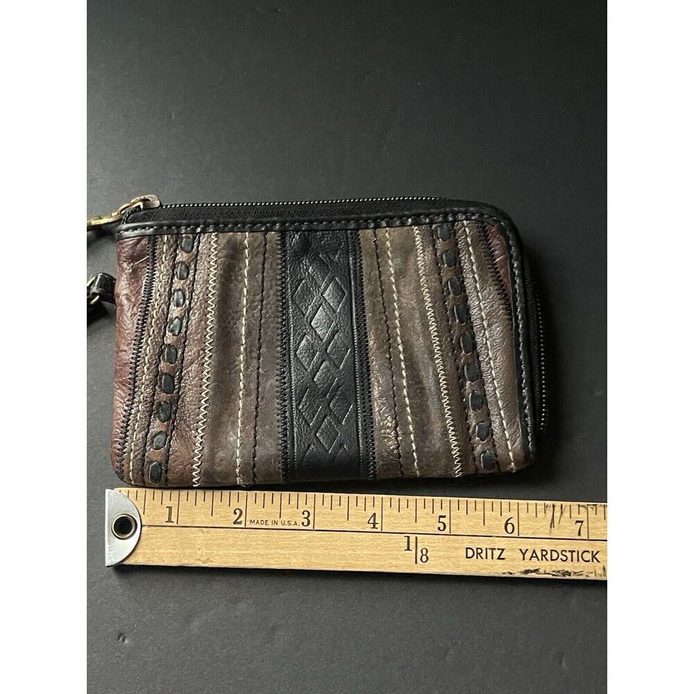 Fossil Vintage Striped Leather Zip Around Wallet Clutch Wristlet Strap Boho - Picture 4 of 7